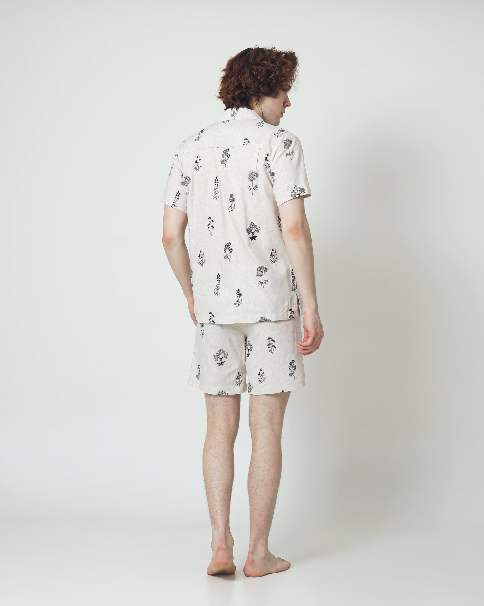 LaBonte - One Set Men's Linen Short Sleeve Shirt  - DANTE Floral Sprigs