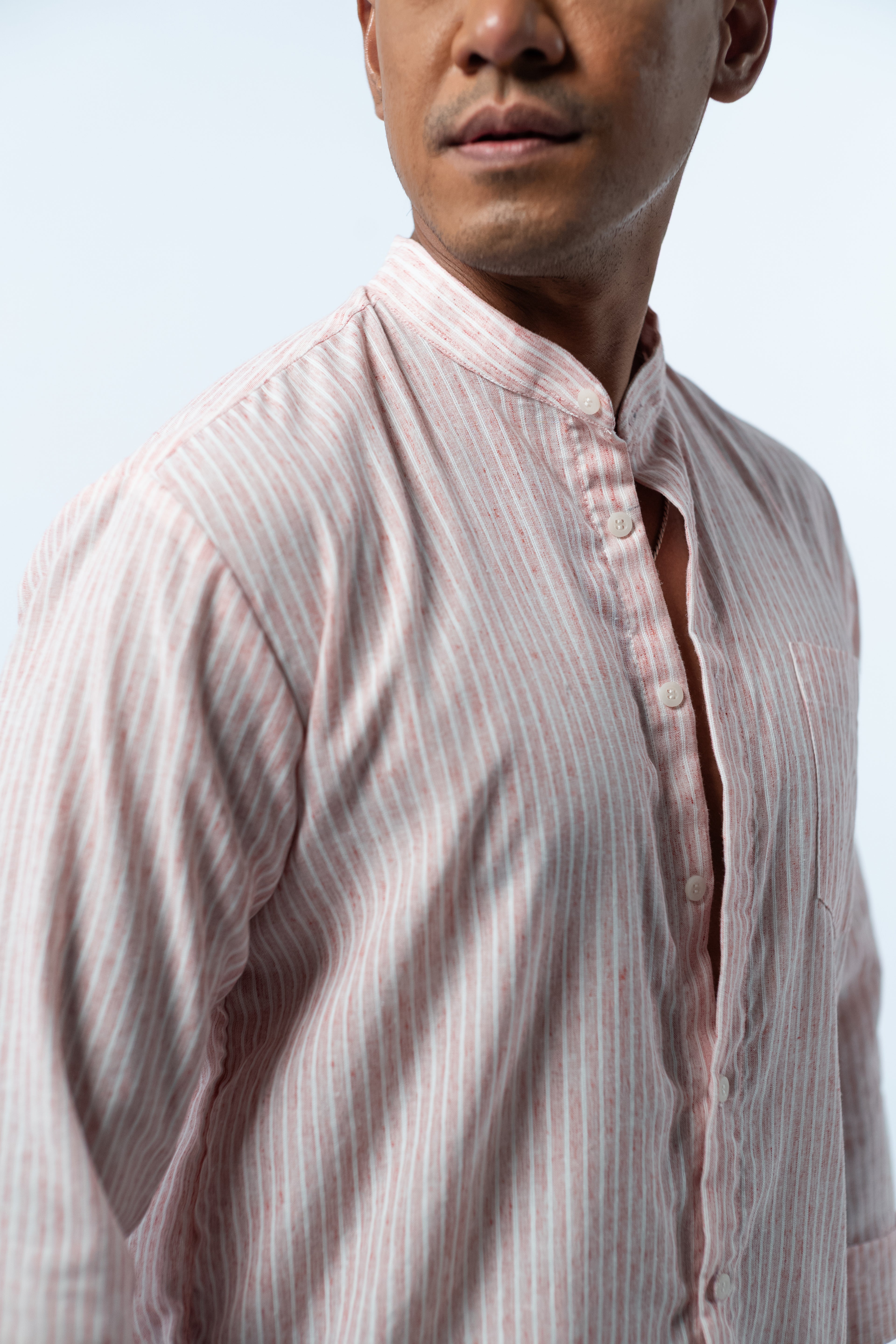 Men's Linen Striped Shirt - Blush Pink Long Sleeve JAVER