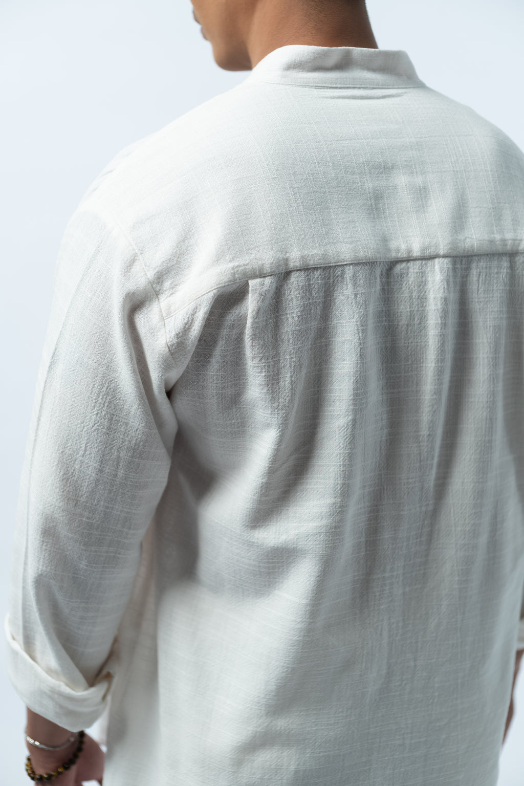 LaBonte - Men's Mandarin Collar Linen Shirt - White Long Sleeve GAVINO