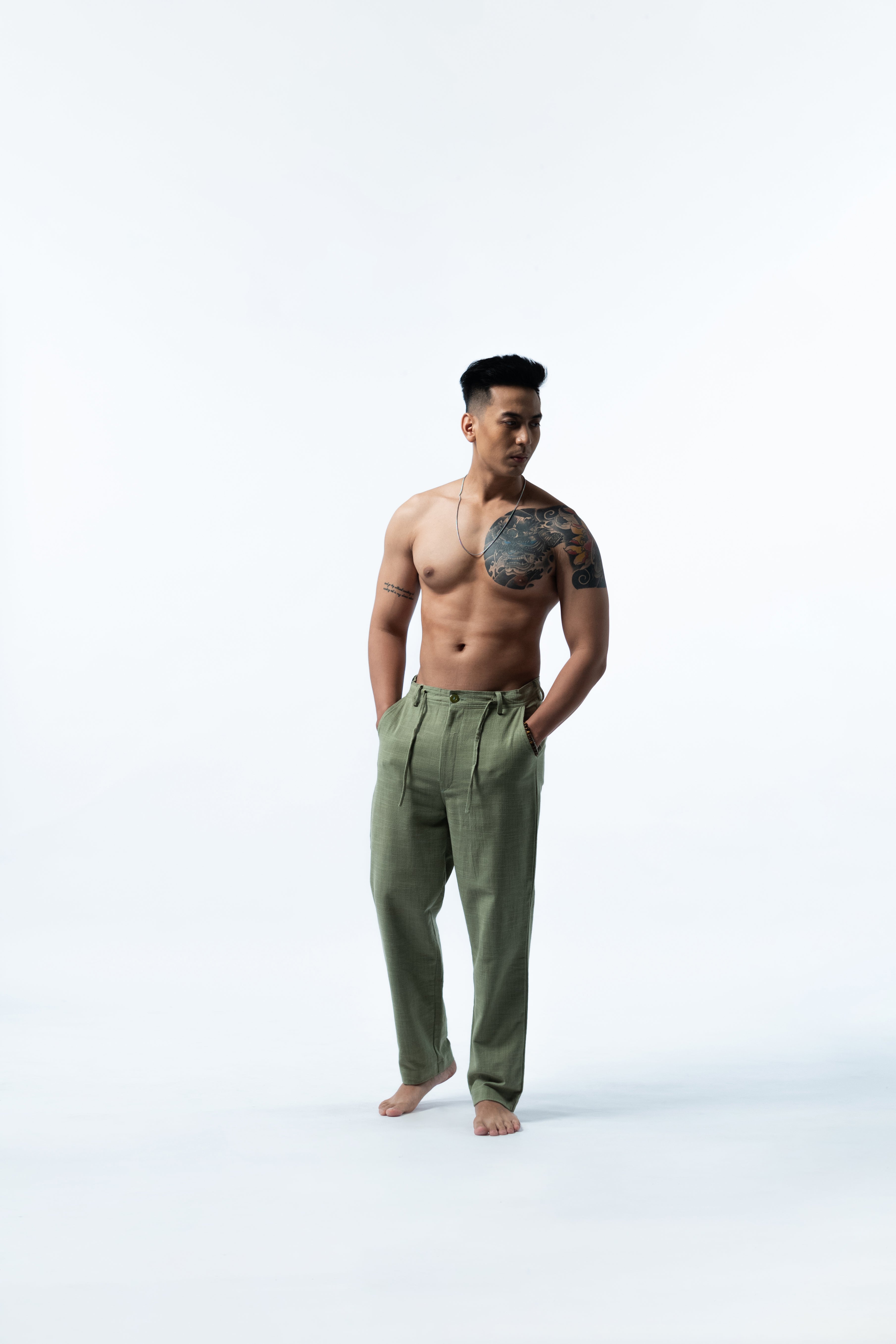 Linen Long Pants - Army Green GAVINO