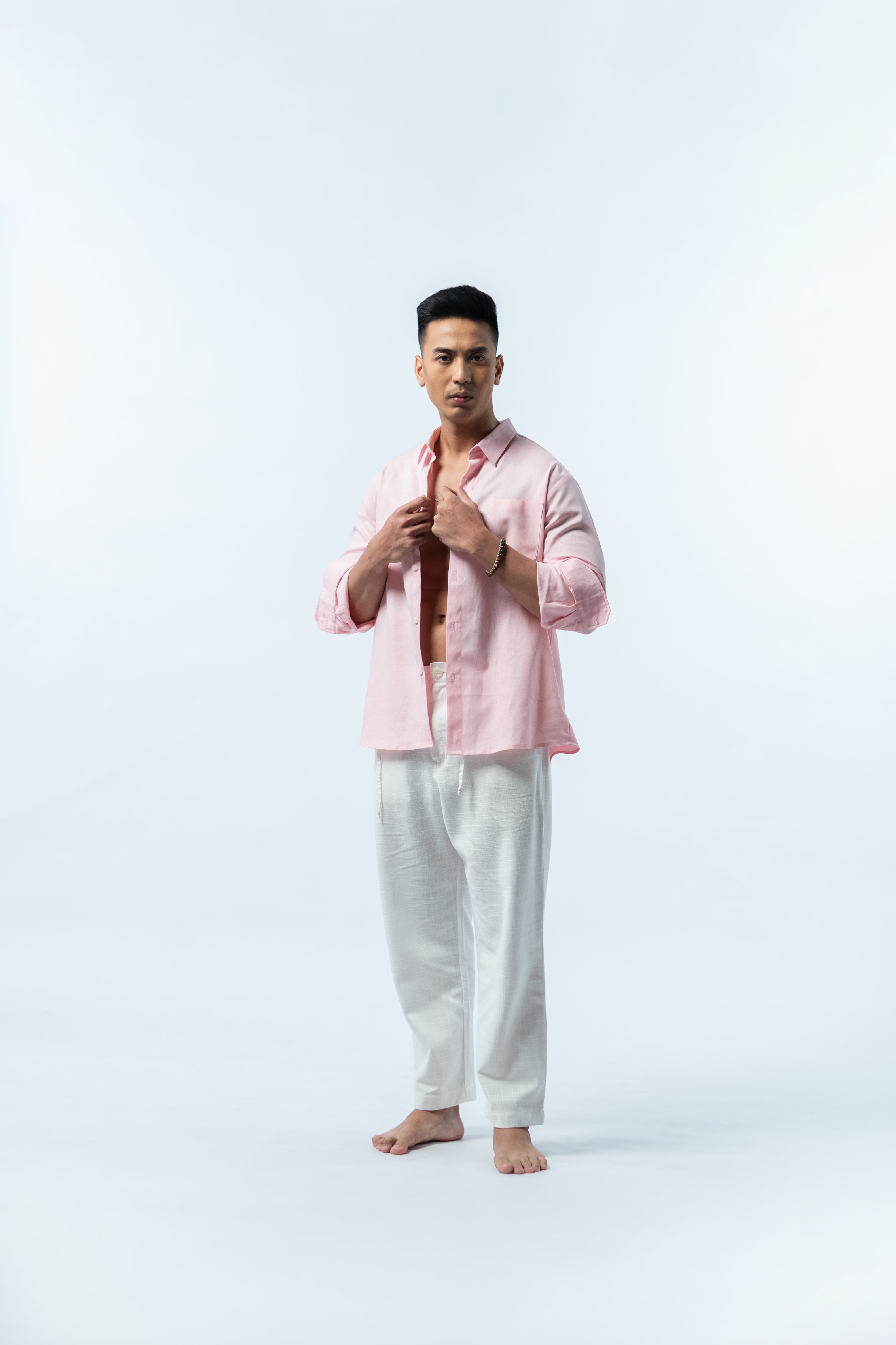 Regular Linen Shirt - Baby Pink Long Sleeve LUCA