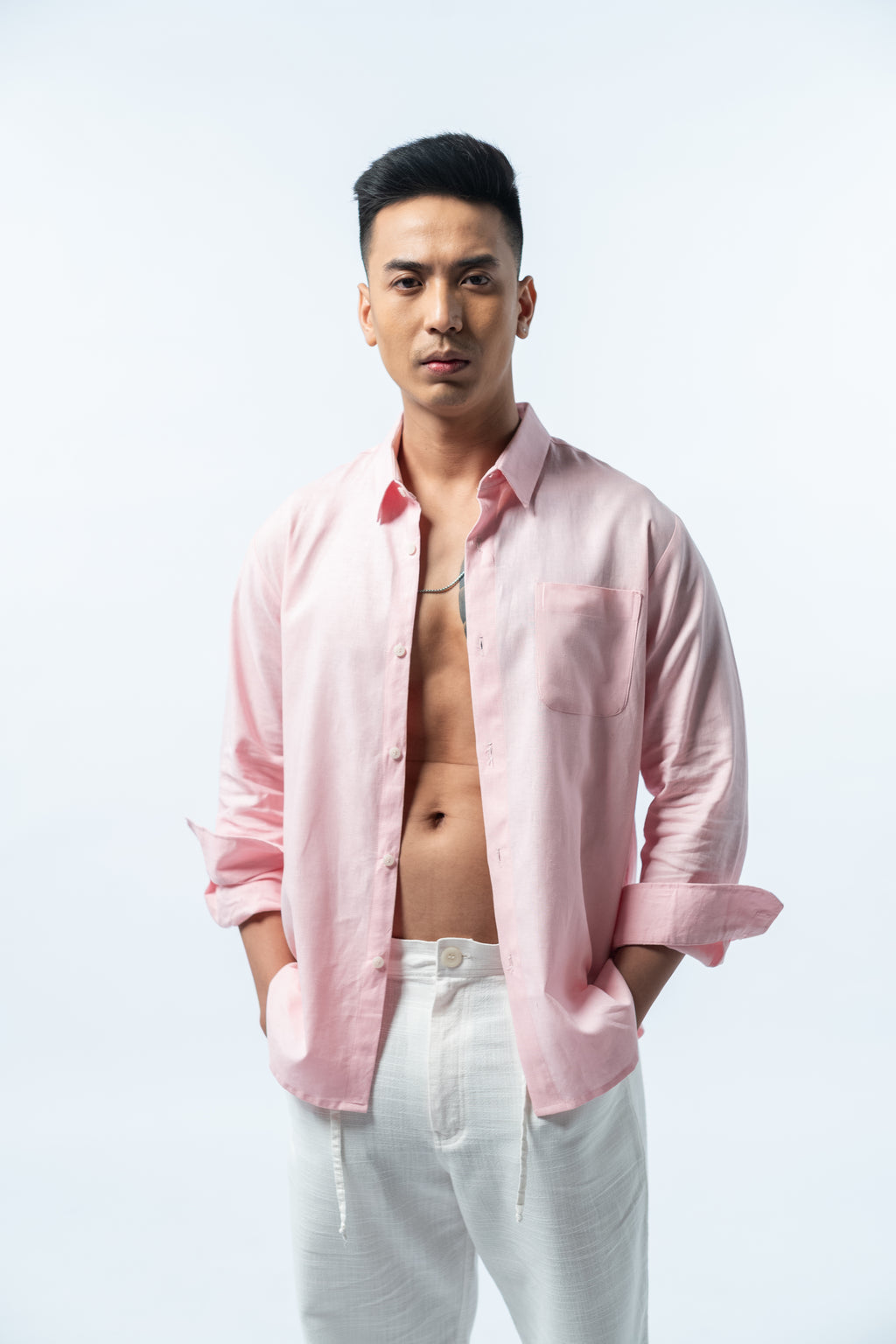 Regular Linen Shirt - Baby Pink Long Sleeve LUCA