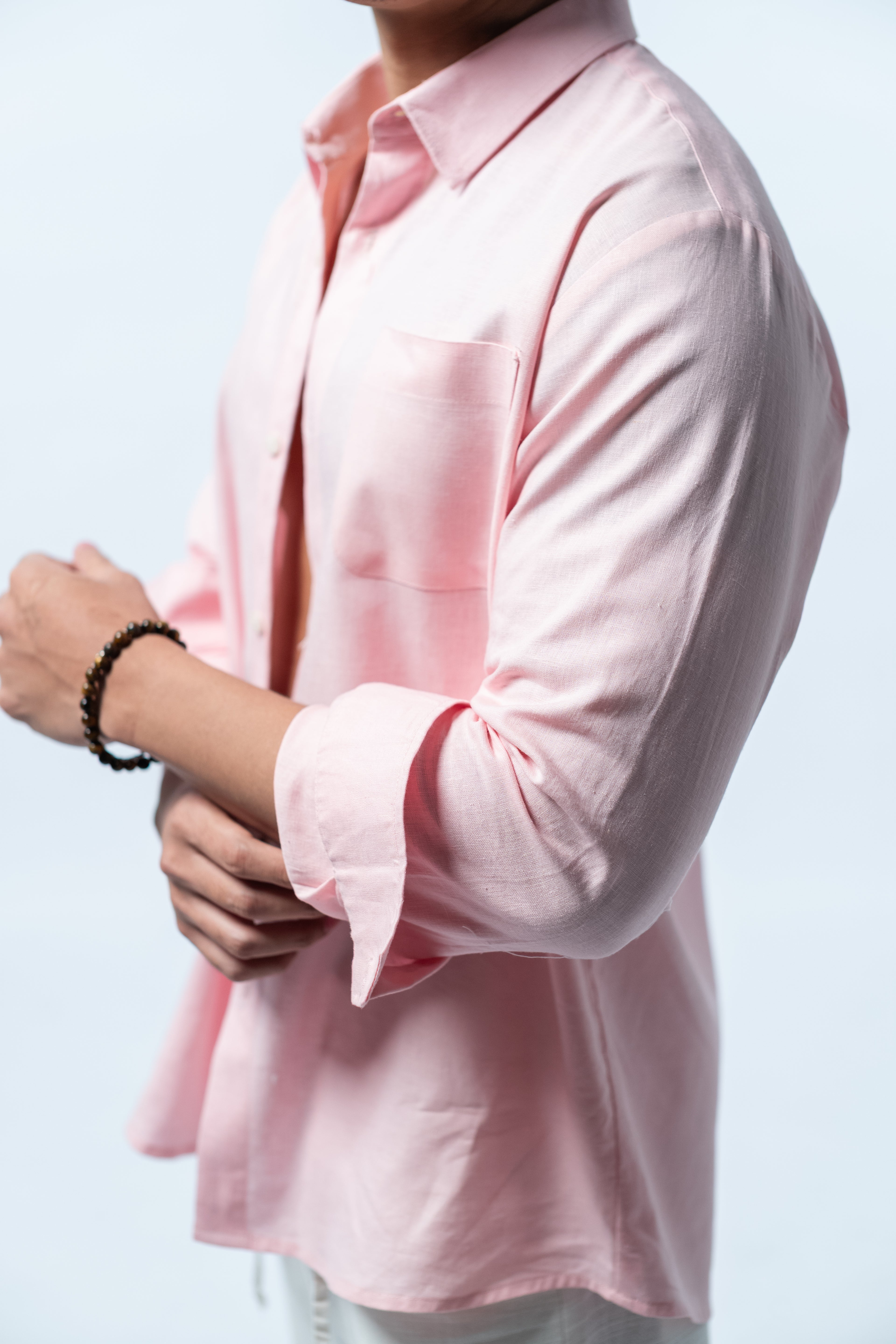 Regular Linen Shirt - Baby Pink Long Sleeve LUCA