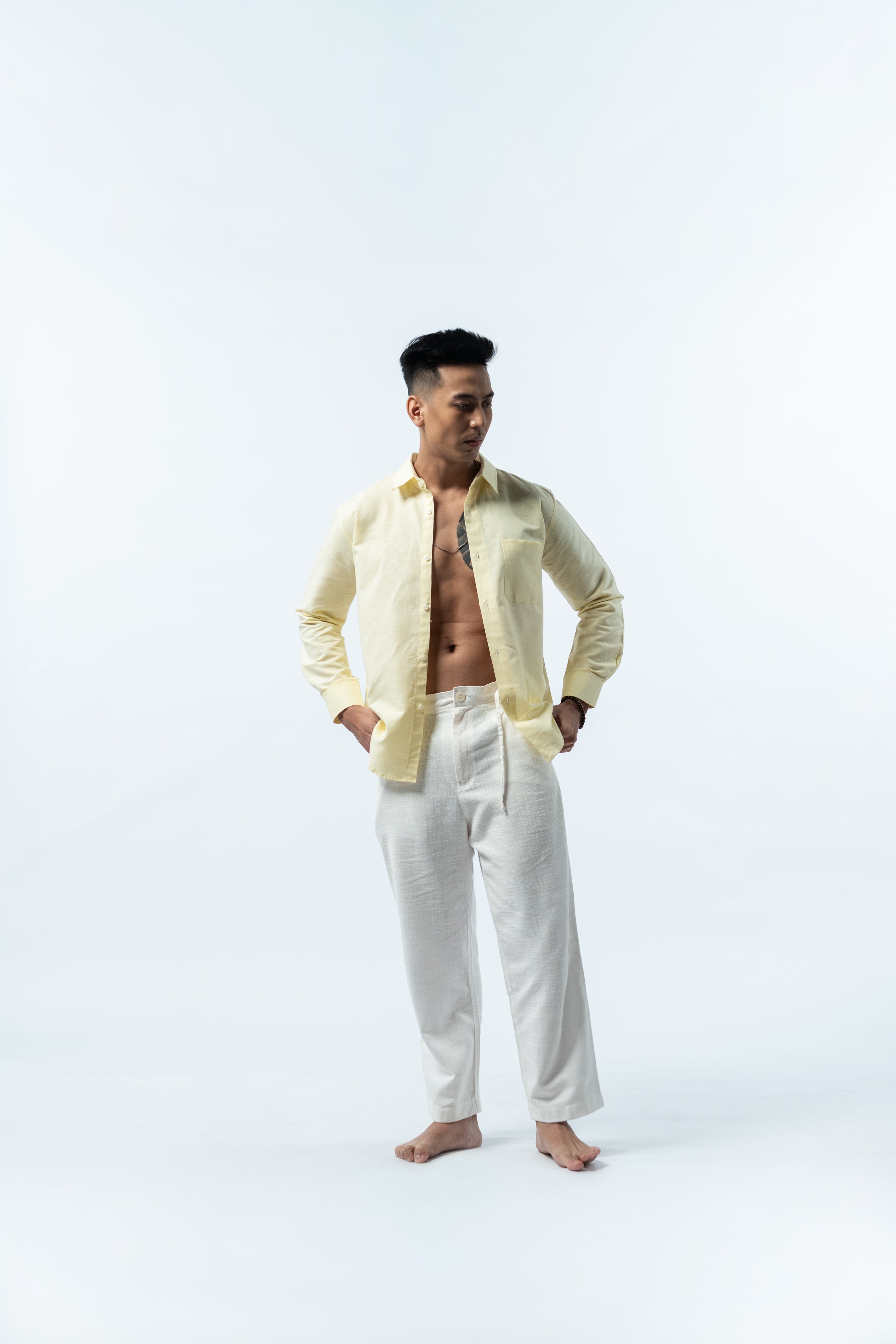 Regular Linen Shirt - Baby Yellow Long Sleeve LUCA