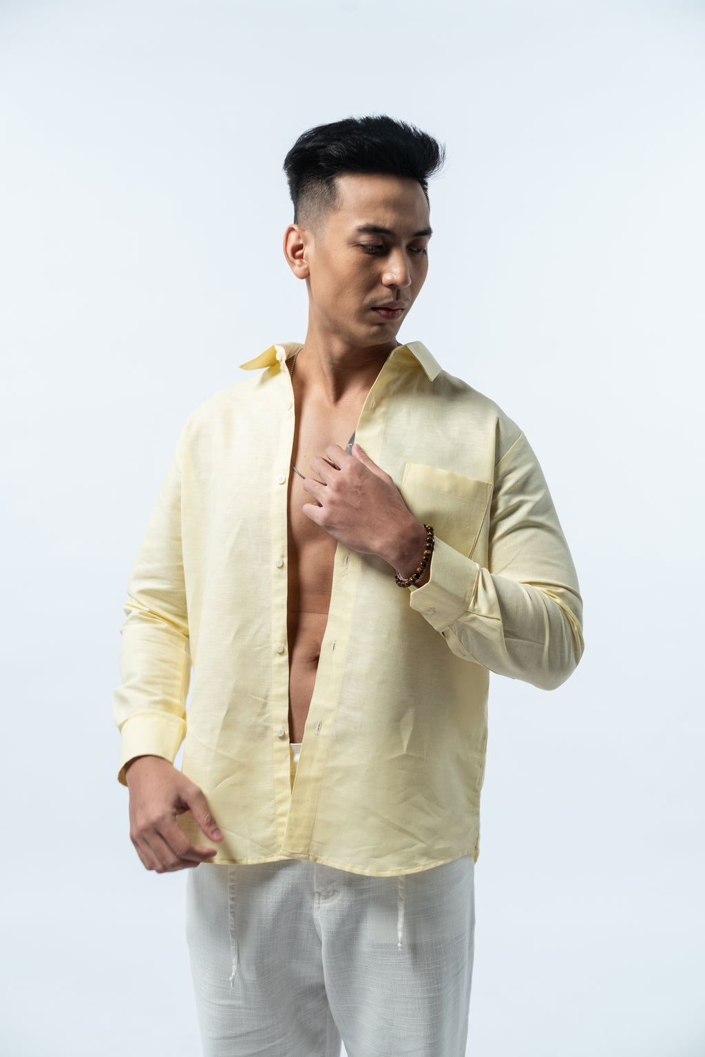 Regular Linen Shirt - Baby Yellow Long Sleeve LUCA