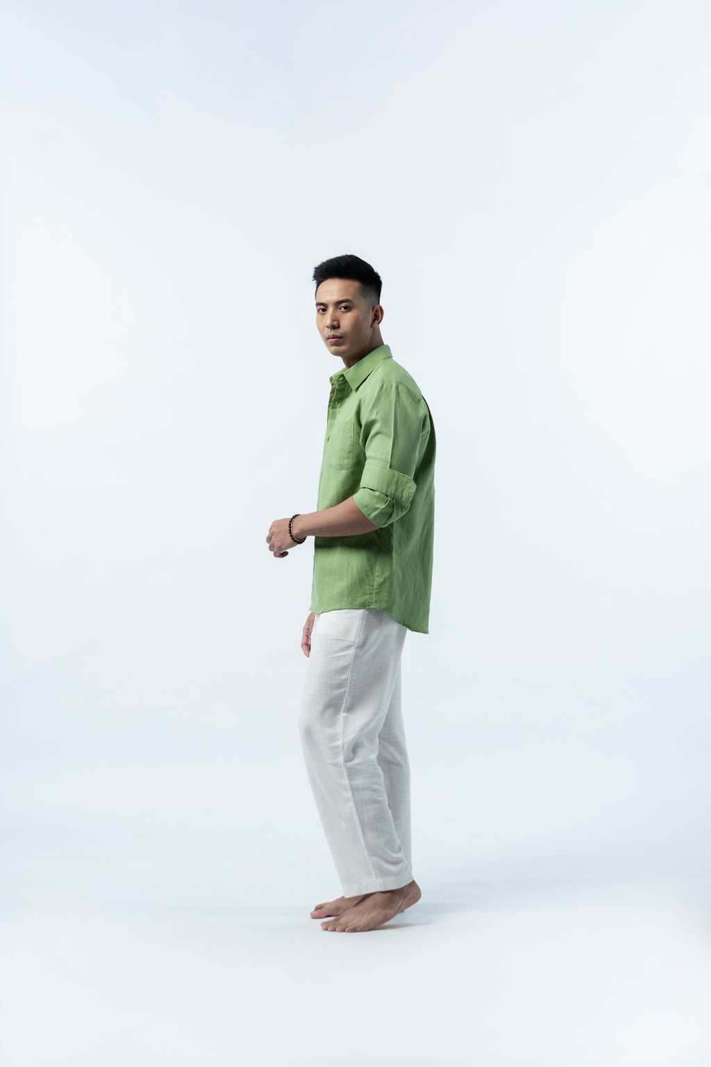Regular Linen Shirt - Green Long Sleeve LUCA