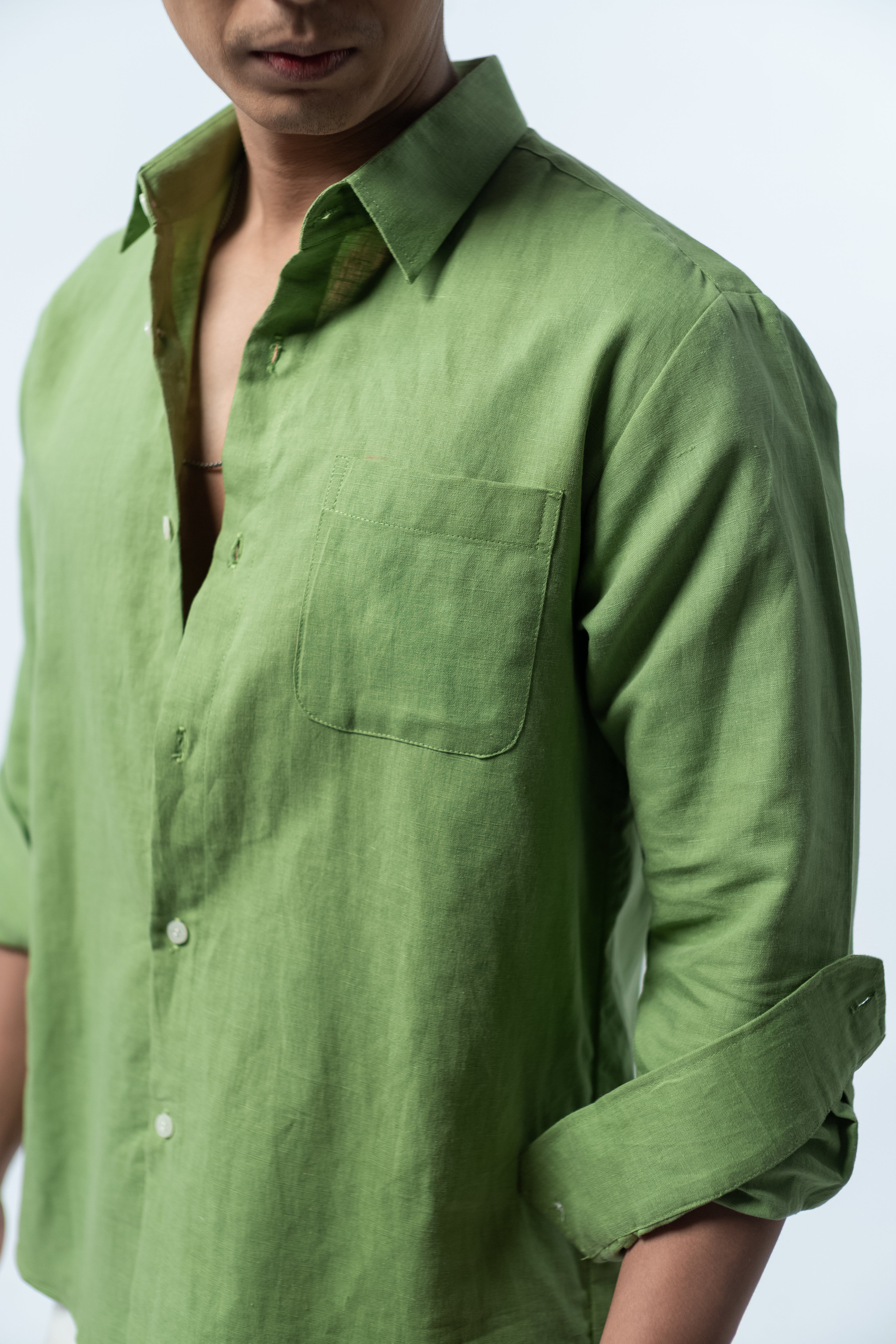 Regular Linen Shirt - Green Long Sleeve LUCA