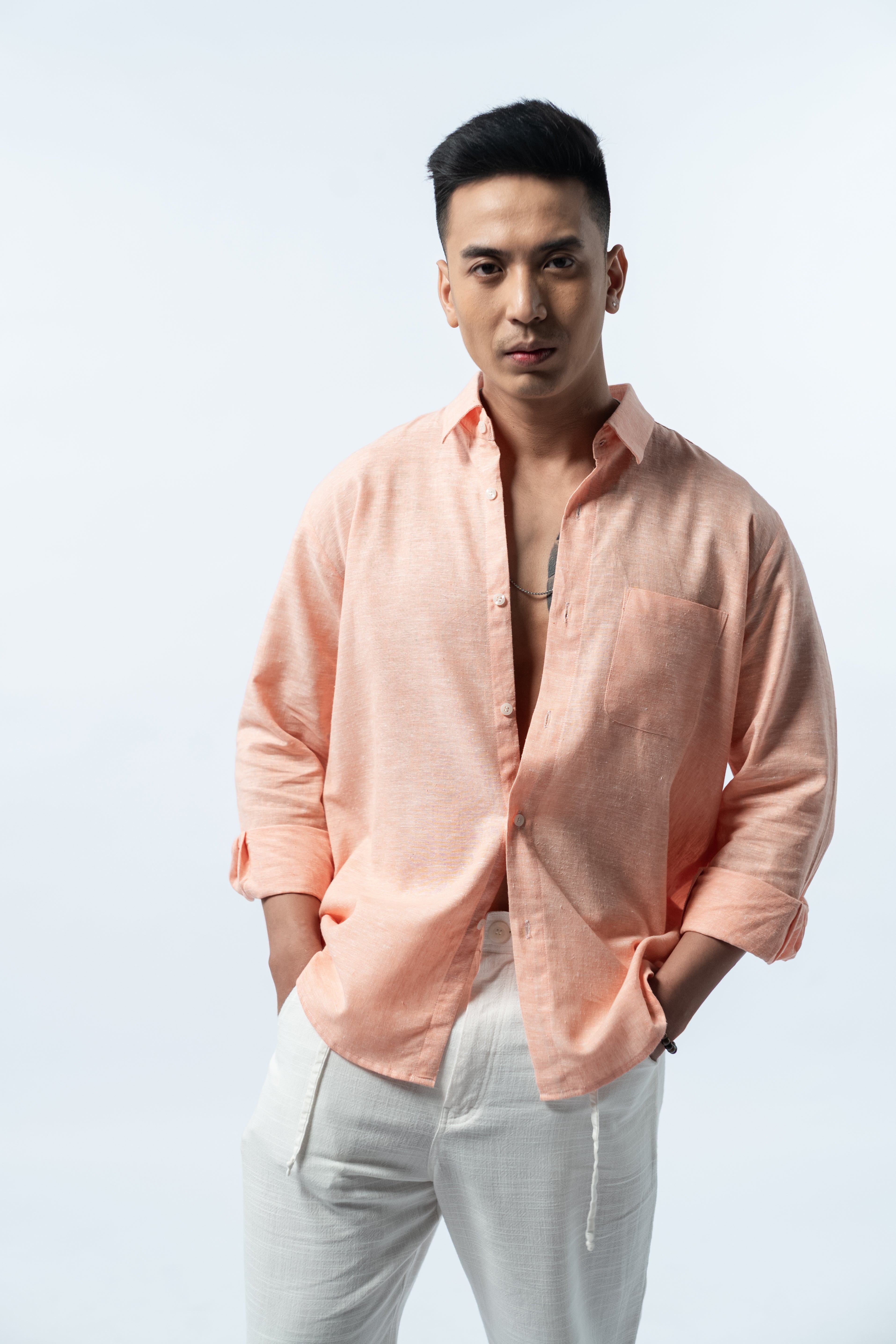 Regular Linen Shirt - Peach Long Sleeve LUCA