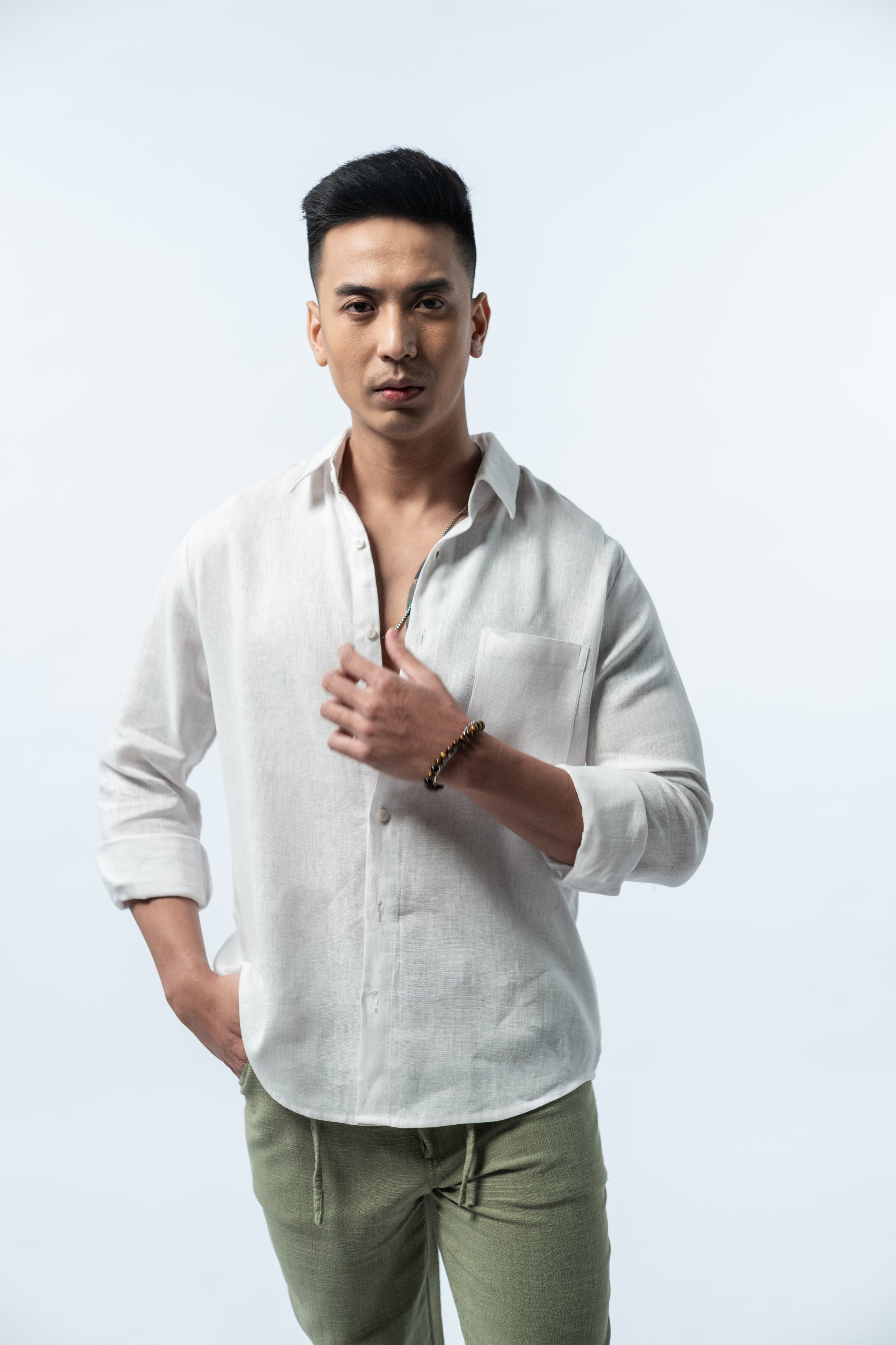 Regular Linen Shirt - White Long Sleeve LUCA