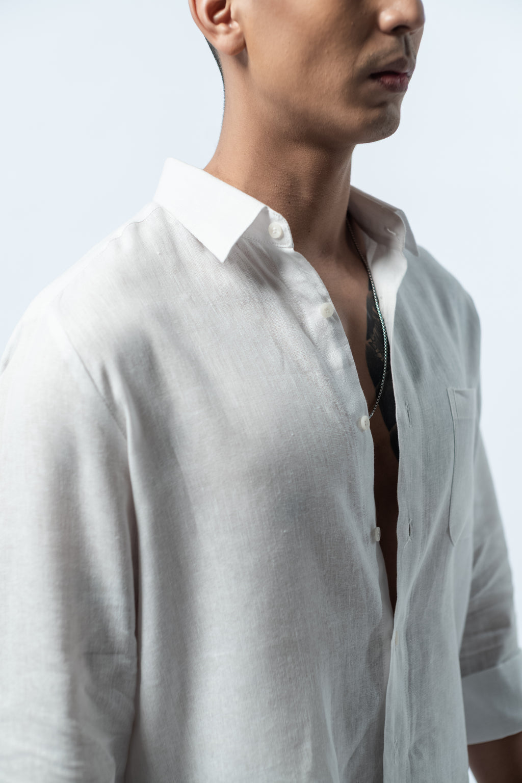Regular Linen Shirt - White Long Sleeve LUCA