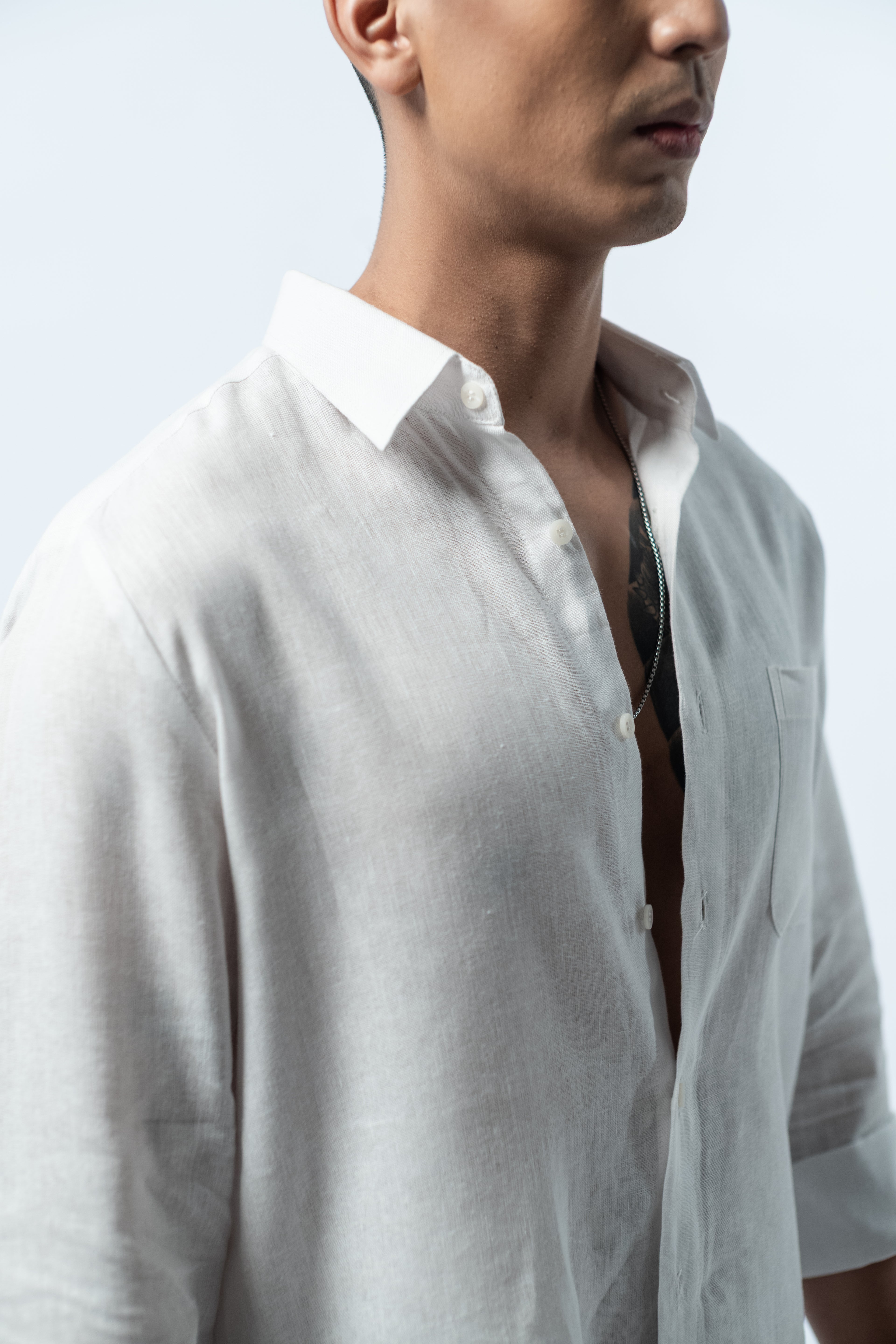 Regular Linen Shirt - White Long Sleeve LUCA