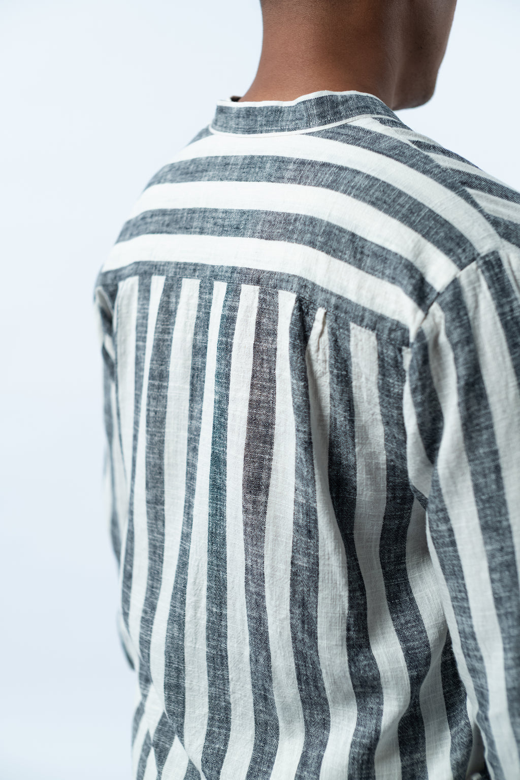 Men's Linen Striped Shirt - Black White Long Sleeve JAVER