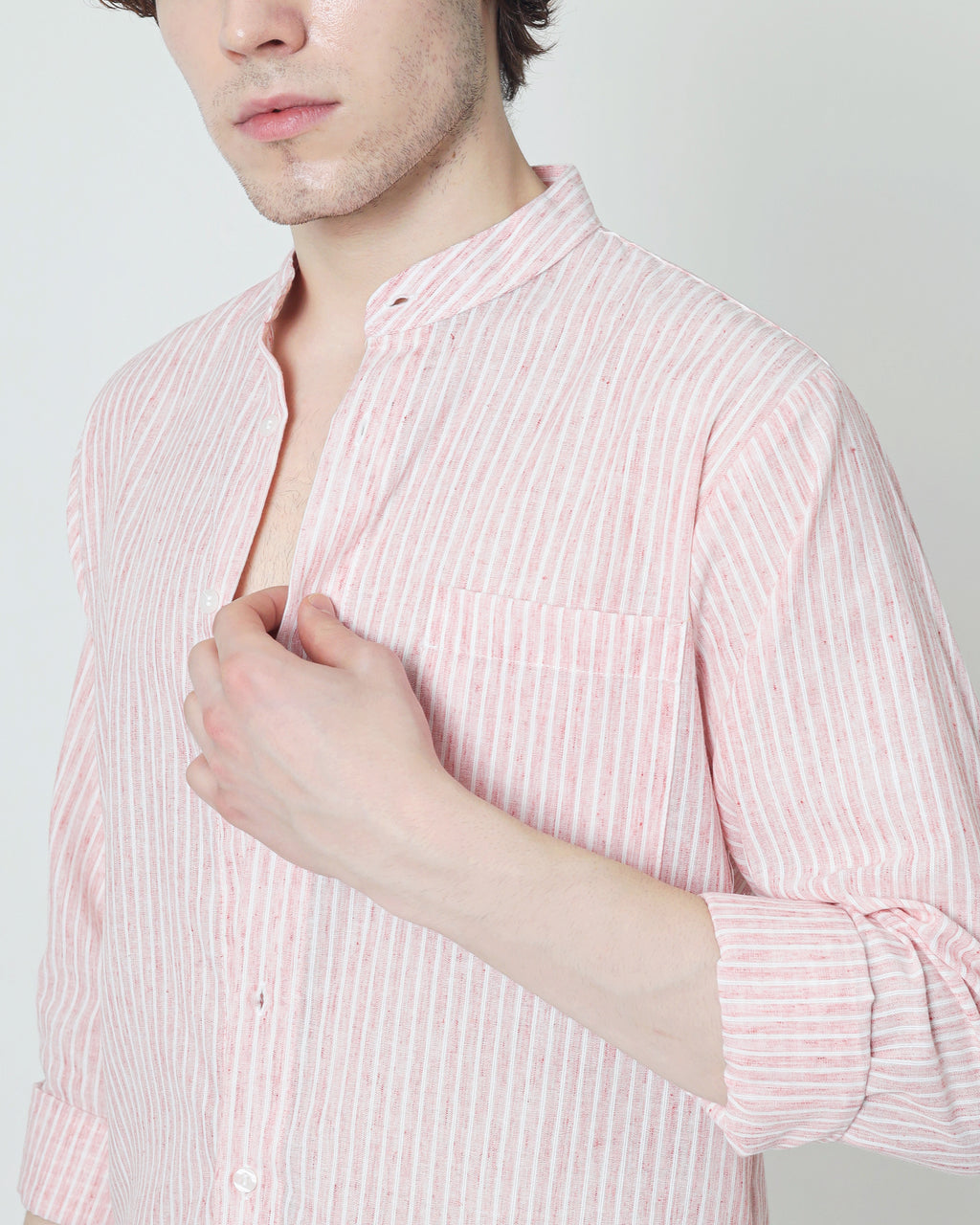 LaBonte - Men's Linen Striped Shirt - Blush Pink Long Sleeve JAVER