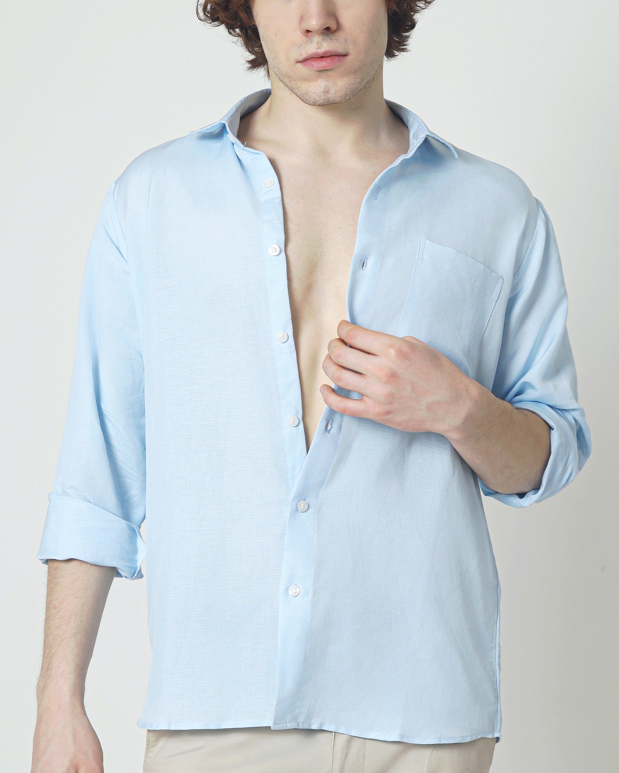 Regular Linen Shirt - Baby Blue Sleeve LUCA