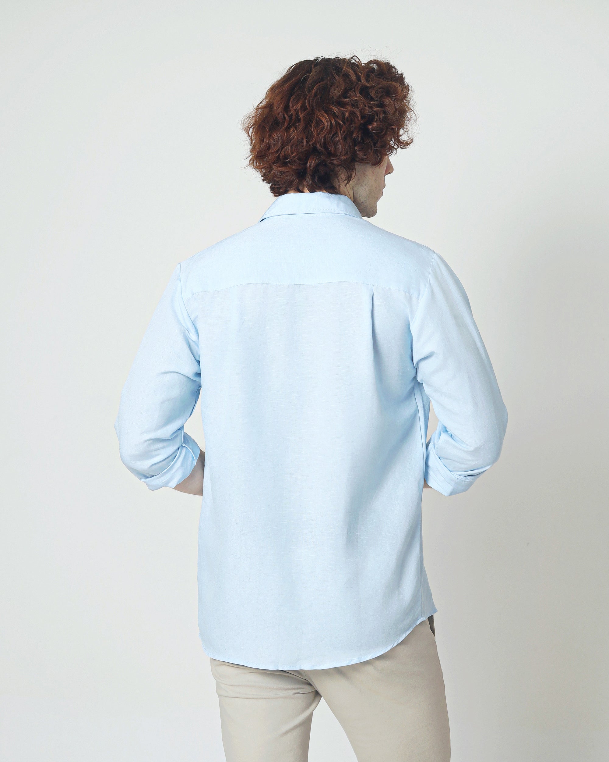Regular Linen Shirt - Baby Blue Sleeve LUCA