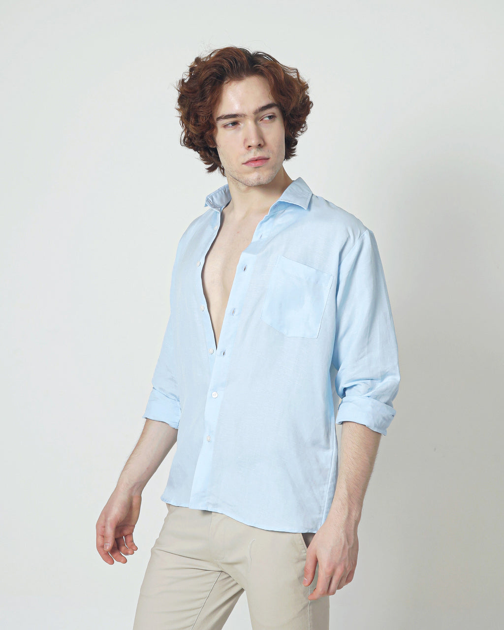 Regular Linen Shirt - Baby Blue Sleeve LUCA