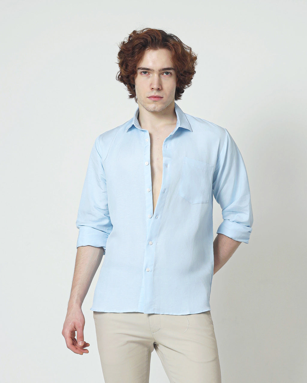 Regular Linen Shirt - Baby Blue Sleeve LUCA
