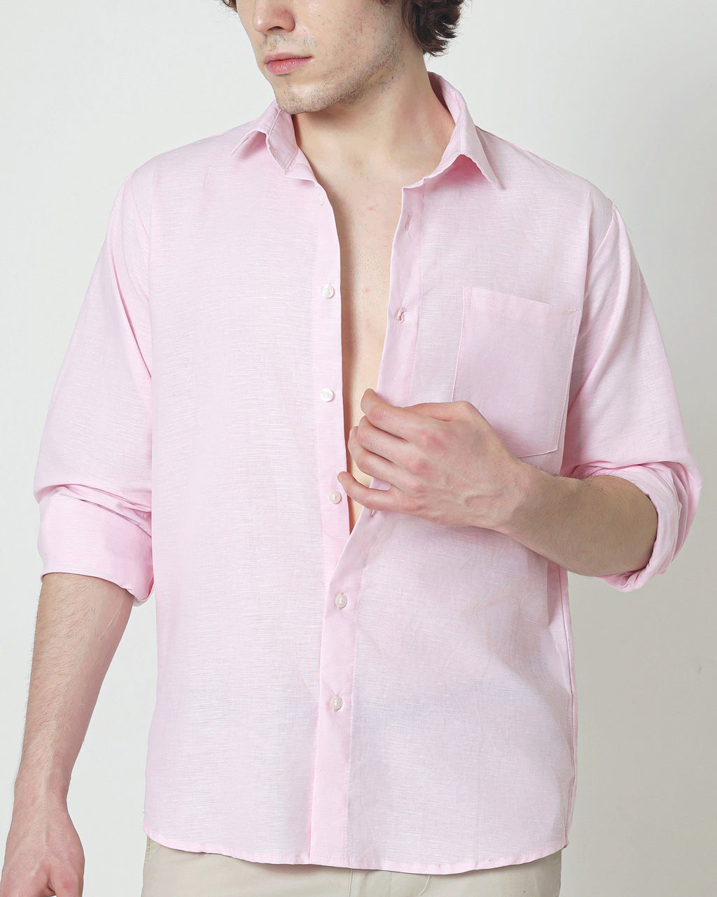 Regular Linen Shirt - Baby Pink Long Sleeve LUCA