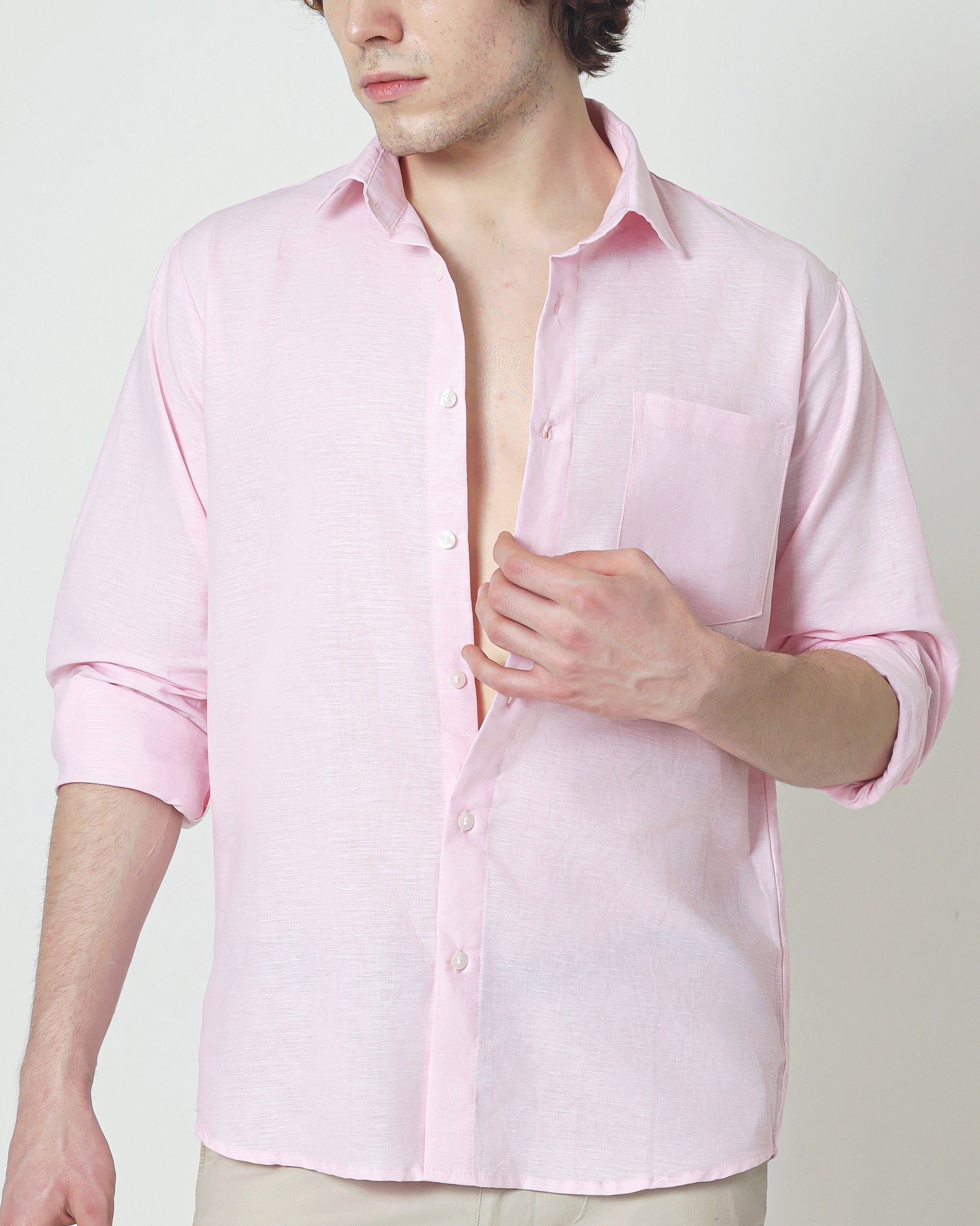 Regular Linen Shirt - Baby Pink Long Sleeve LUCA