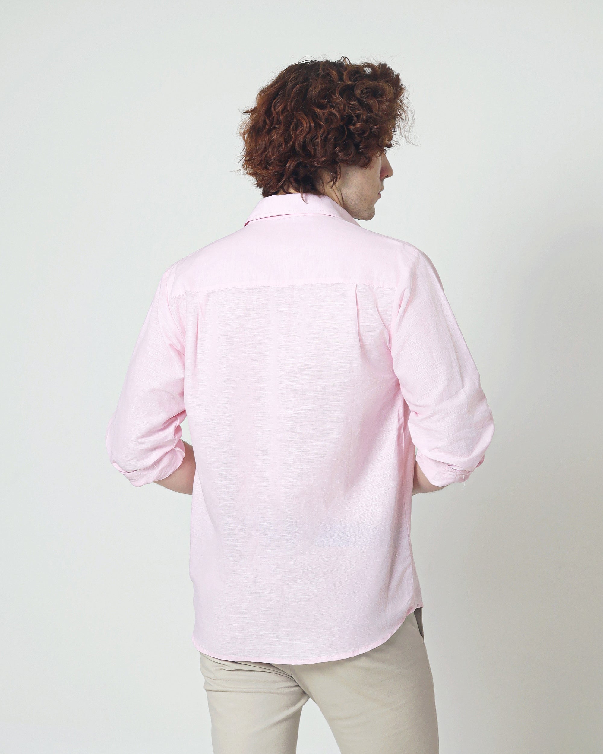 Regular Linen Shirt - Baby Pink Long Sleeve LUCA