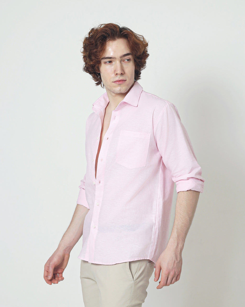 Regular Linen Shirt - Baby Pink Long Sleeve LUCA