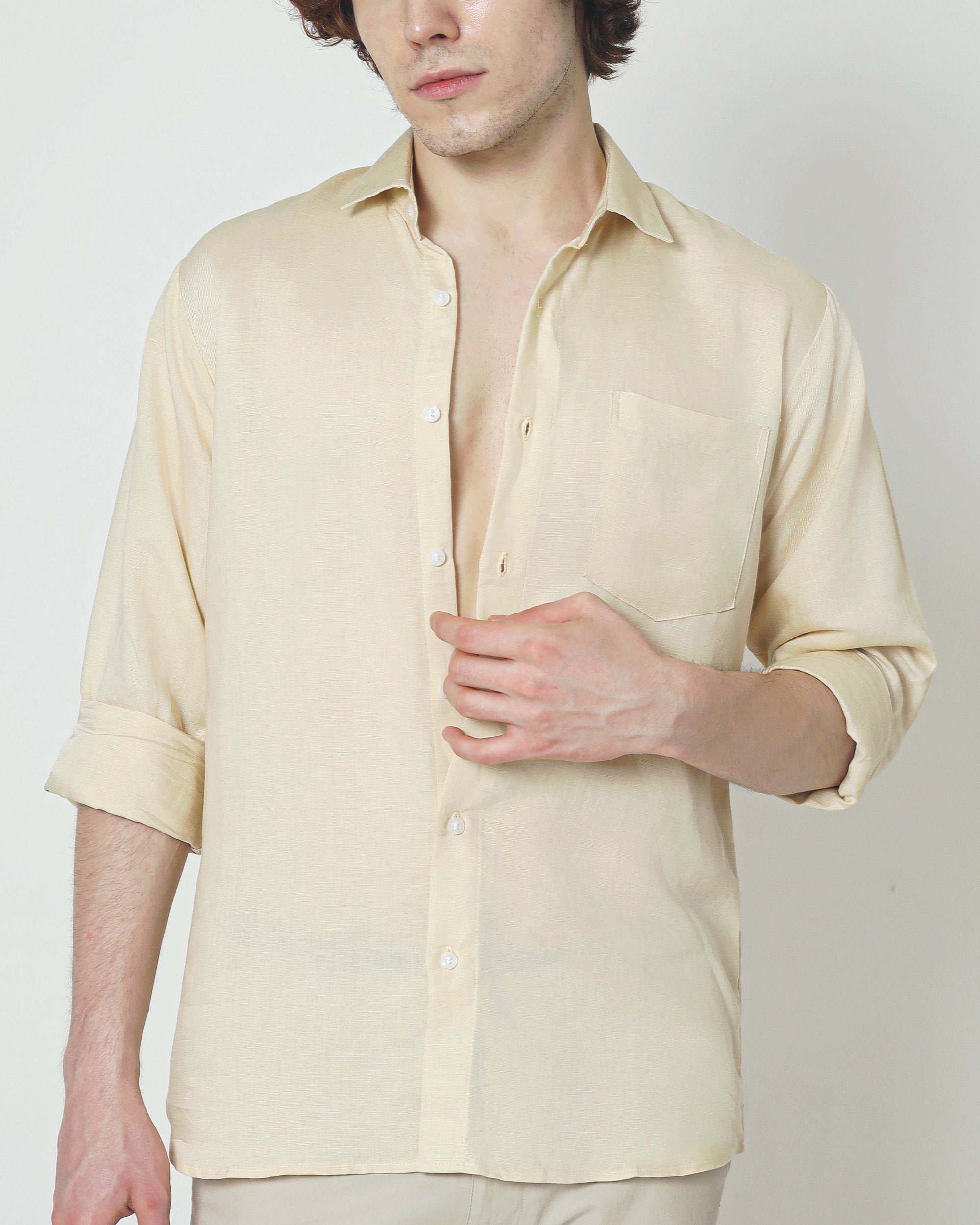 Regular Linen Shirt - Light Tan Long Sleeve LUCA