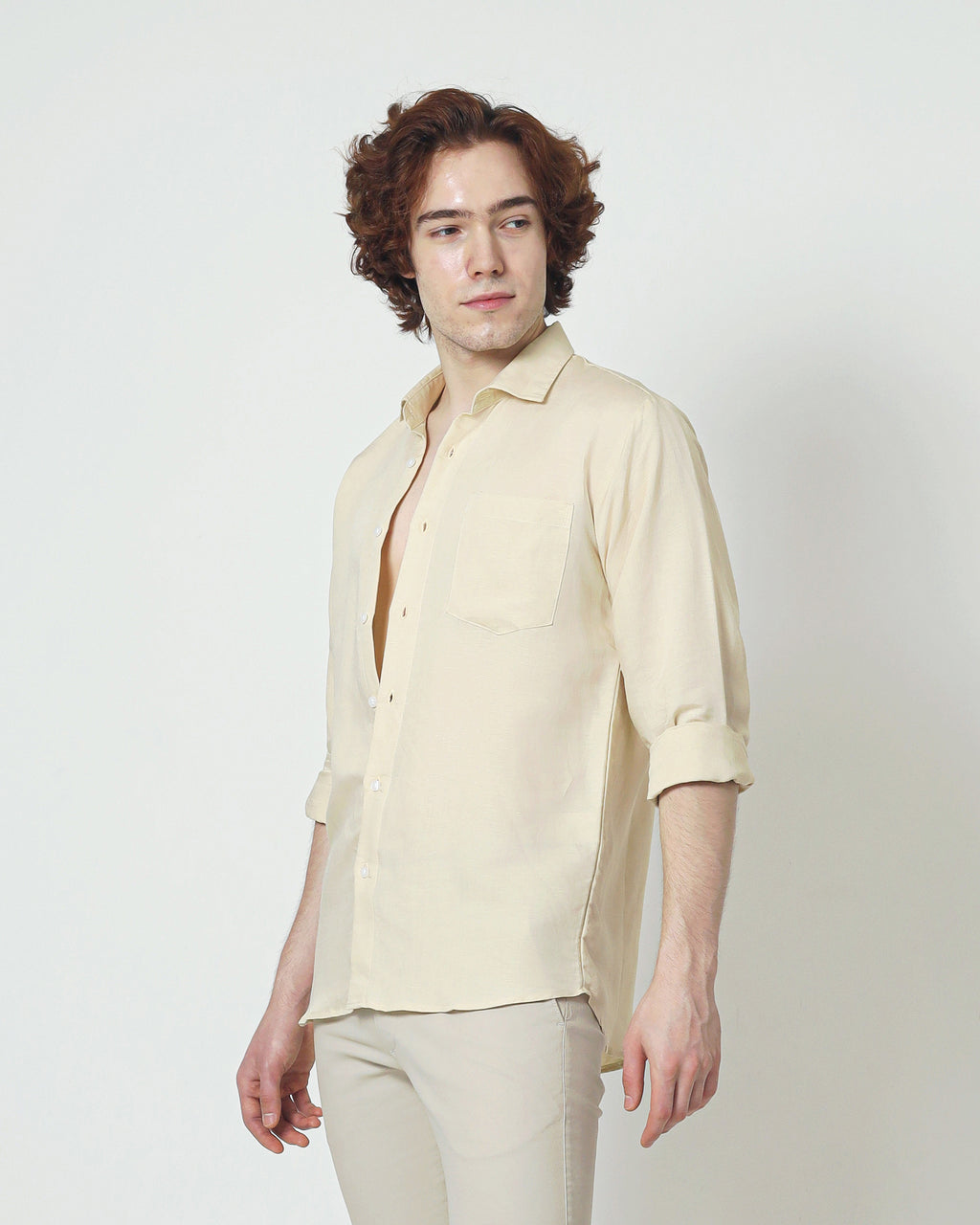 Regular Linen Shirt - Light Tan Long Sleeve LUCA