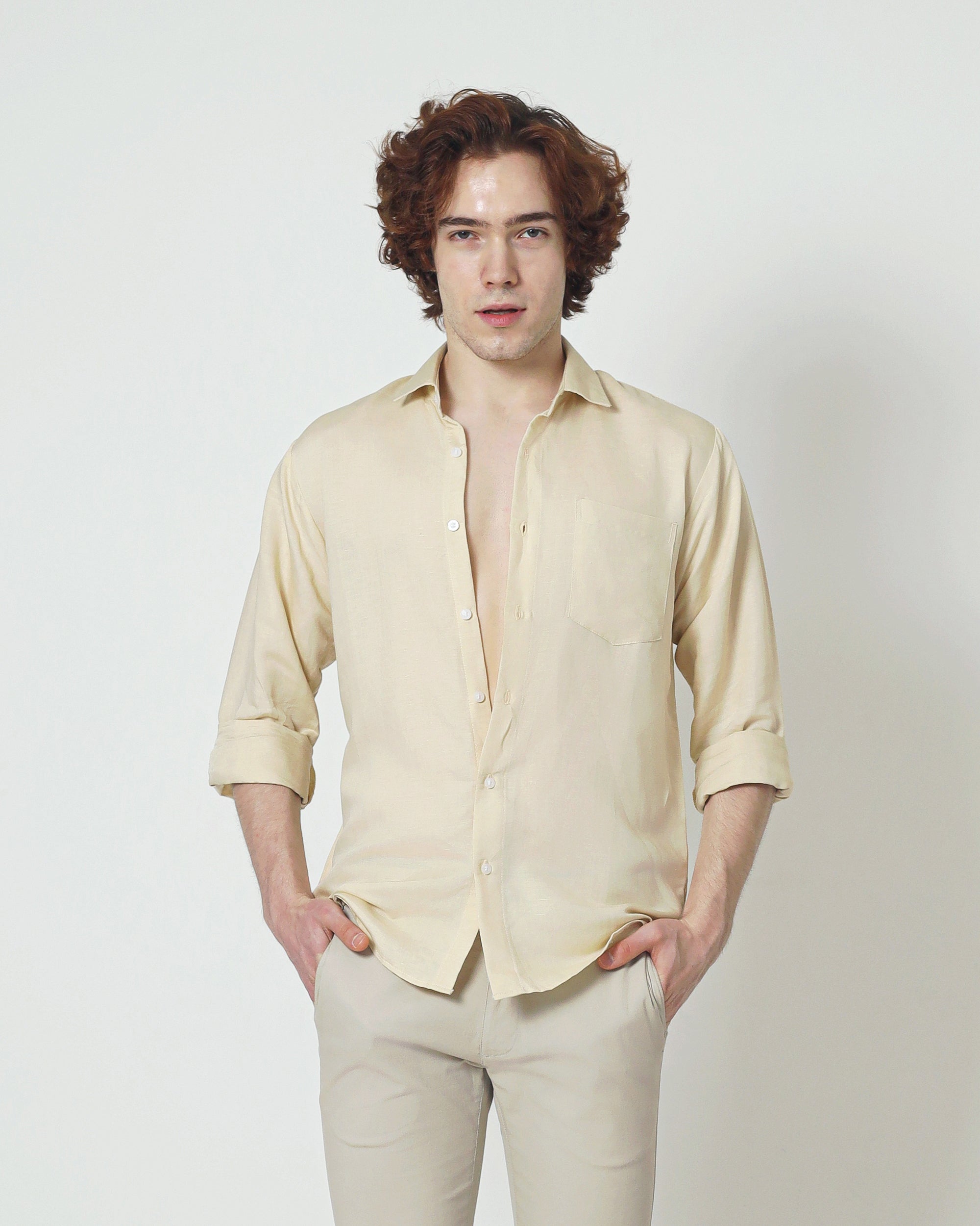 Regular Linen Shirt - Light Tan Long Sleeve LUCA