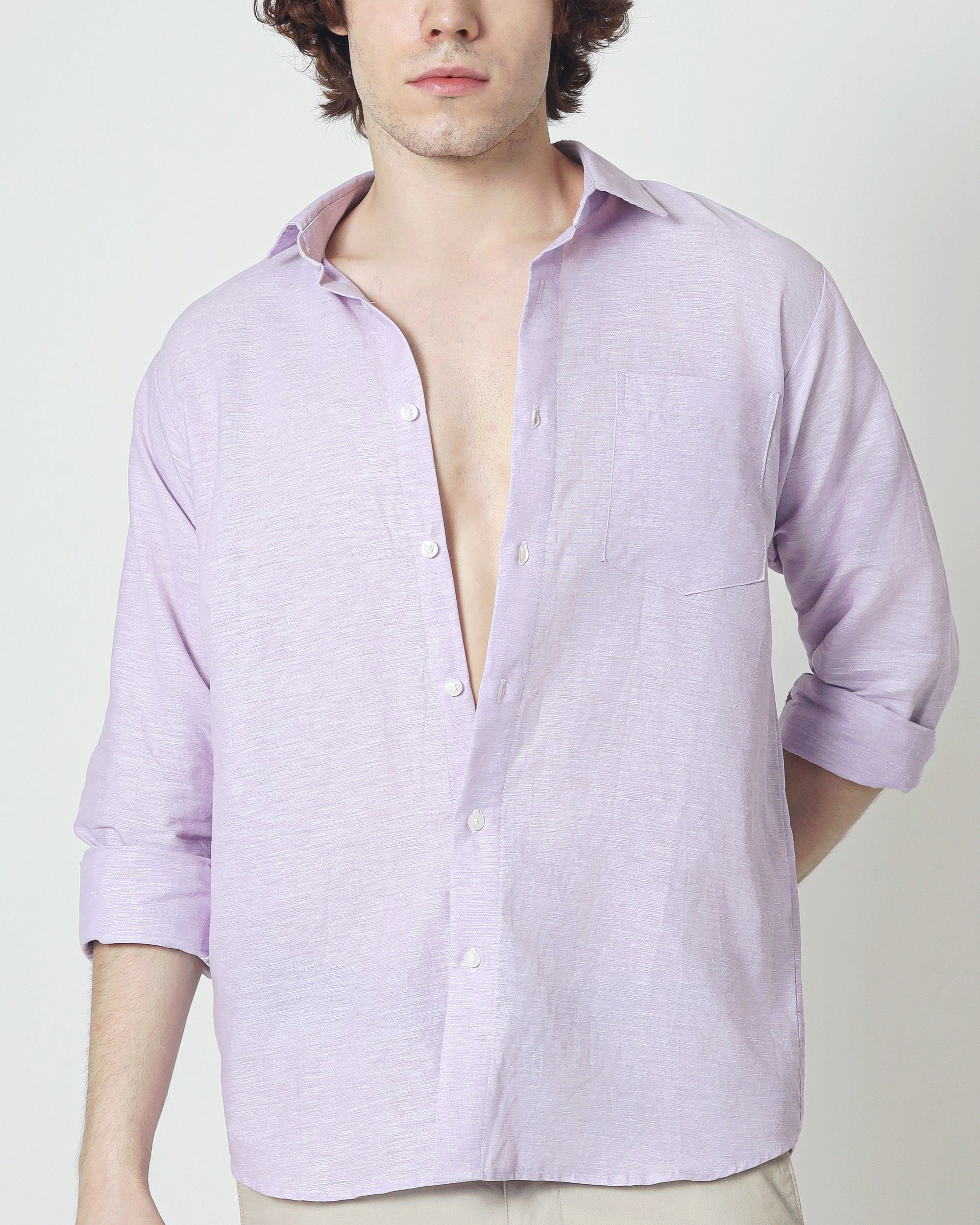 Regular Linen Shirt - Lilac Long Sleeve LUCA