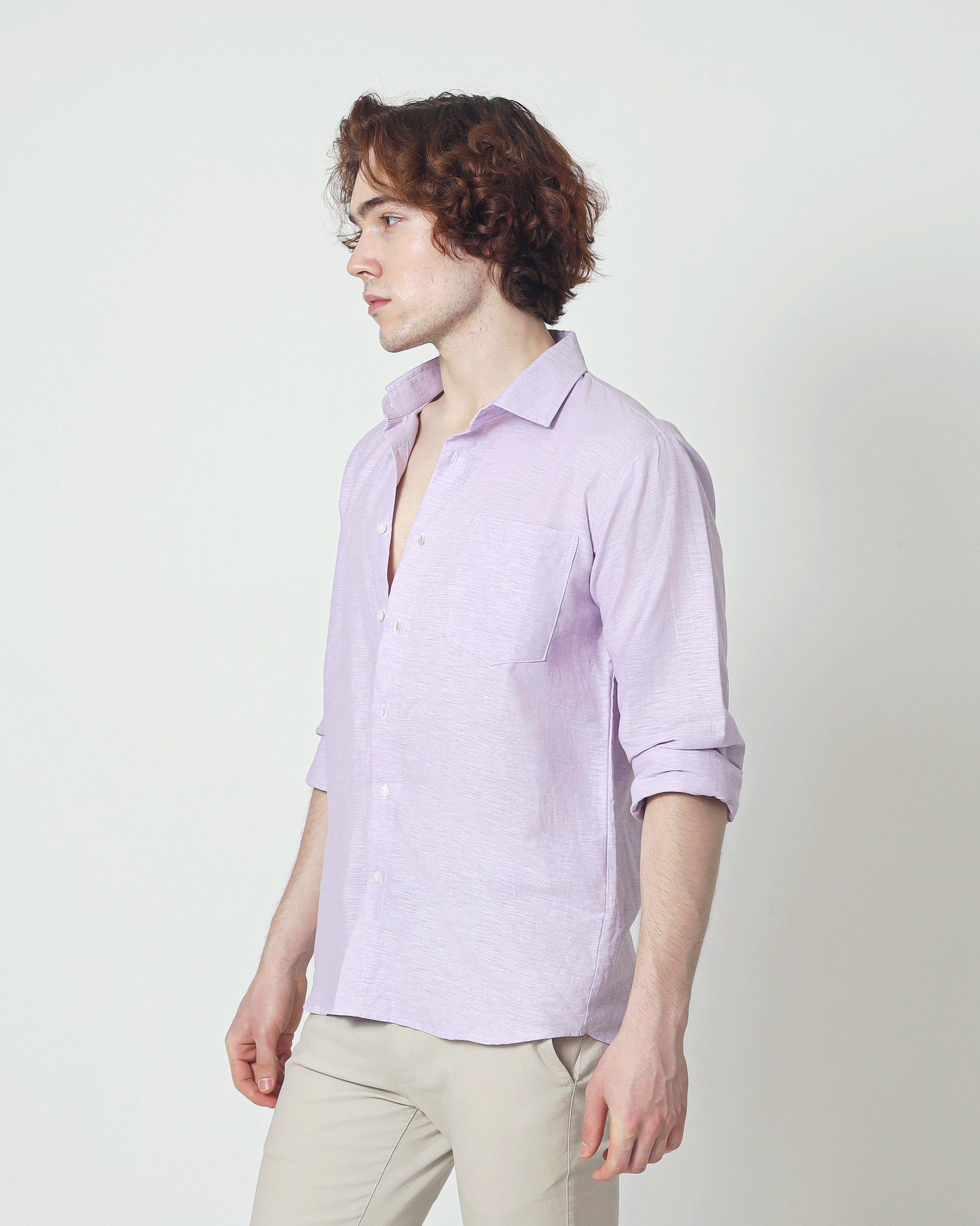 Regular Linen Shirt - Lilac Long Sleeve LUCA