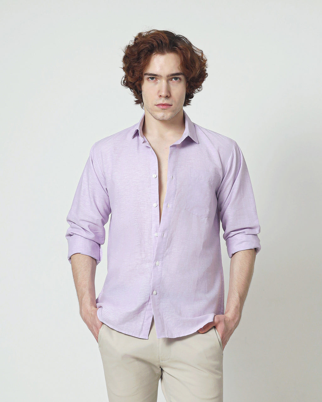 Regular Linen Shirt - Lilac Long Sleeve LUCA