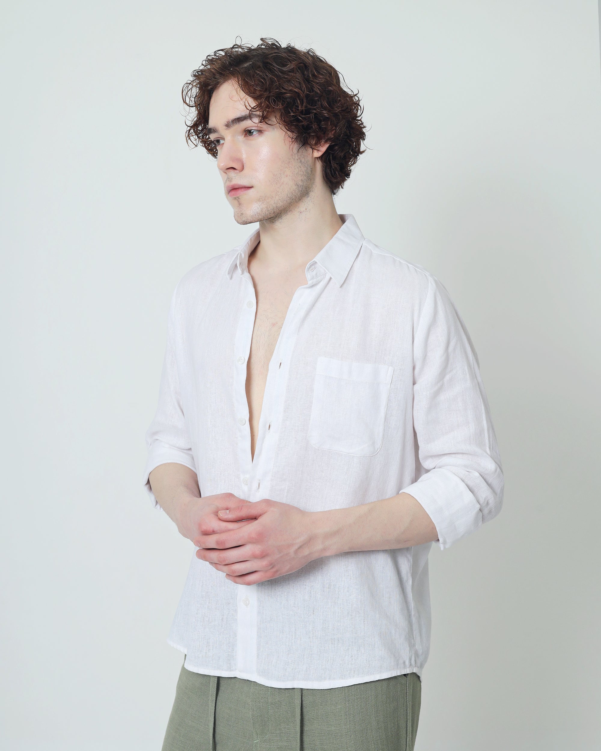 Regular Linen Shirt - Broken White Long Sleeve LUCA