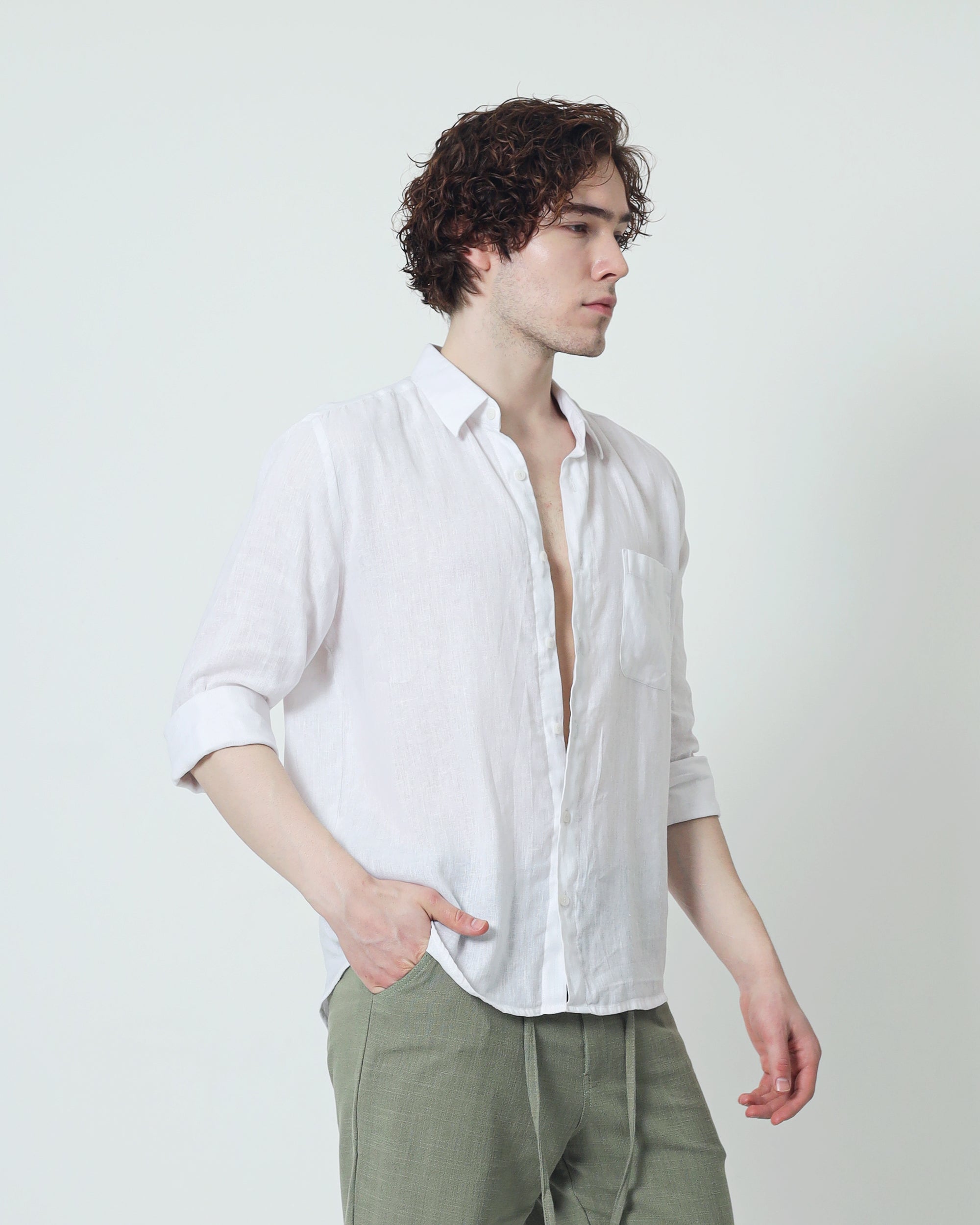 Regular Linen Shirt - Broken White Long Sleeve LUCA