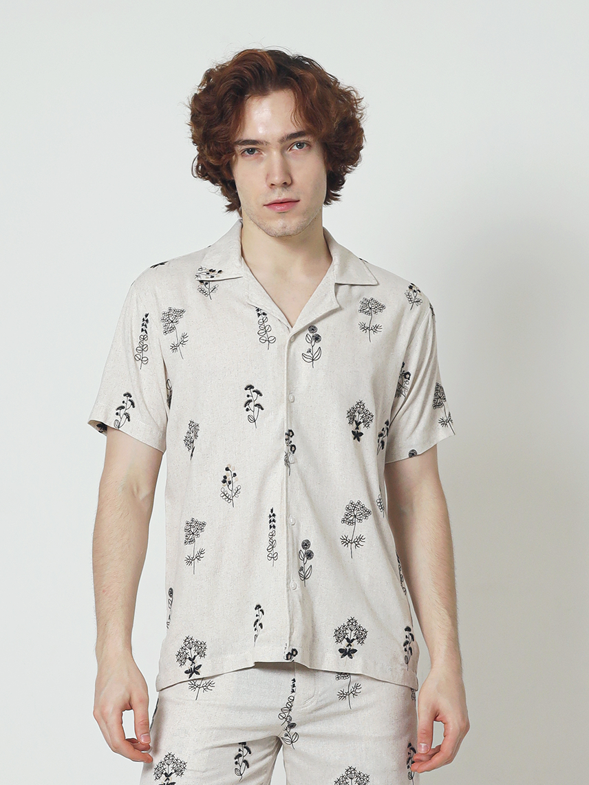 LaBonte - Men's Linen Cuban Collar Short Sleeve Shirt – DANTE Floral Sprigs