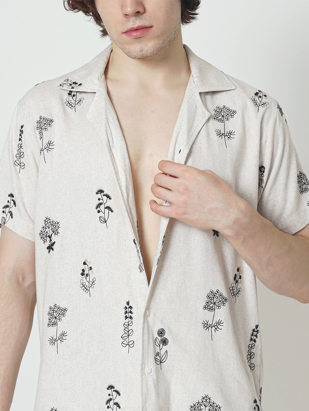 LaBonte - Men's Linen Cuban Collar Short Sleeve Shirt – DANTE Floral Sprigs