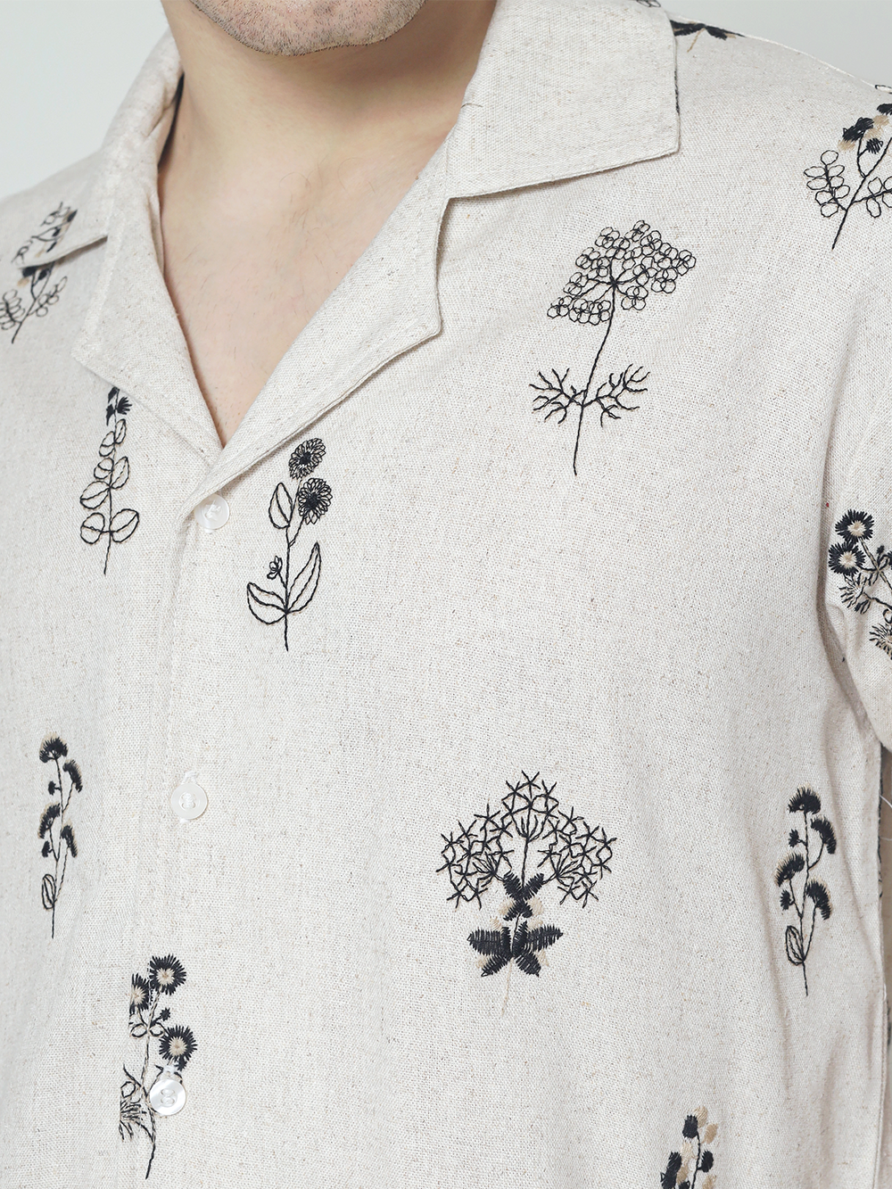 LaBonte - Men's Linen Cuban Collar Short Sleeve Shirt – DANTE Floral Sprigs