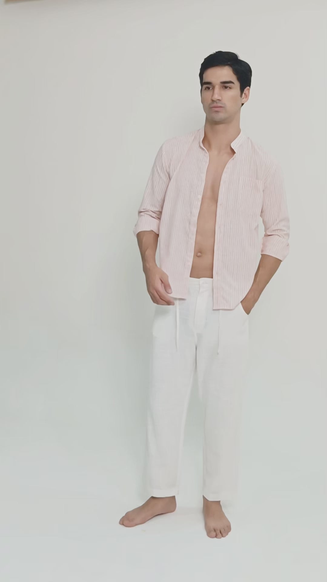 LaBonte - Men's Linen Striped Shirt - Blush Pink Long Sleeve JAVER