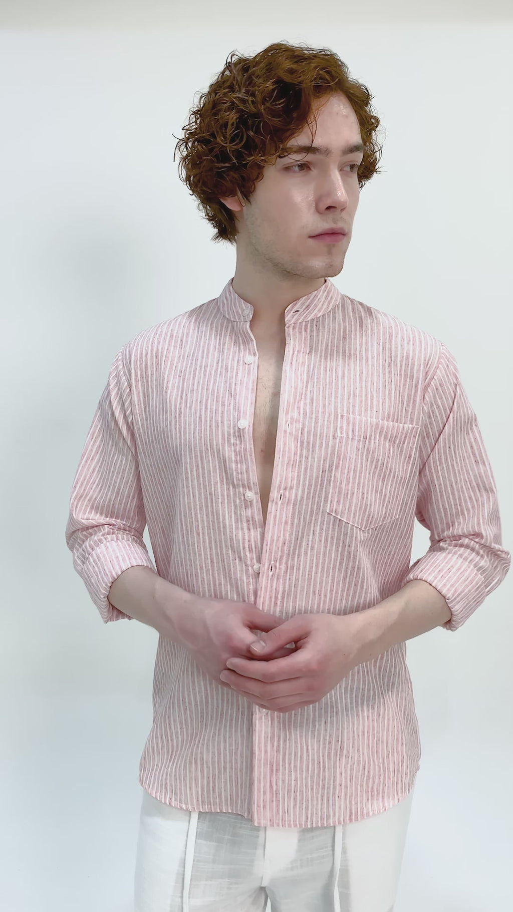 LaBonte - Men's Linen Striped Shirt - Blush Pink Long Sleeve JAVER