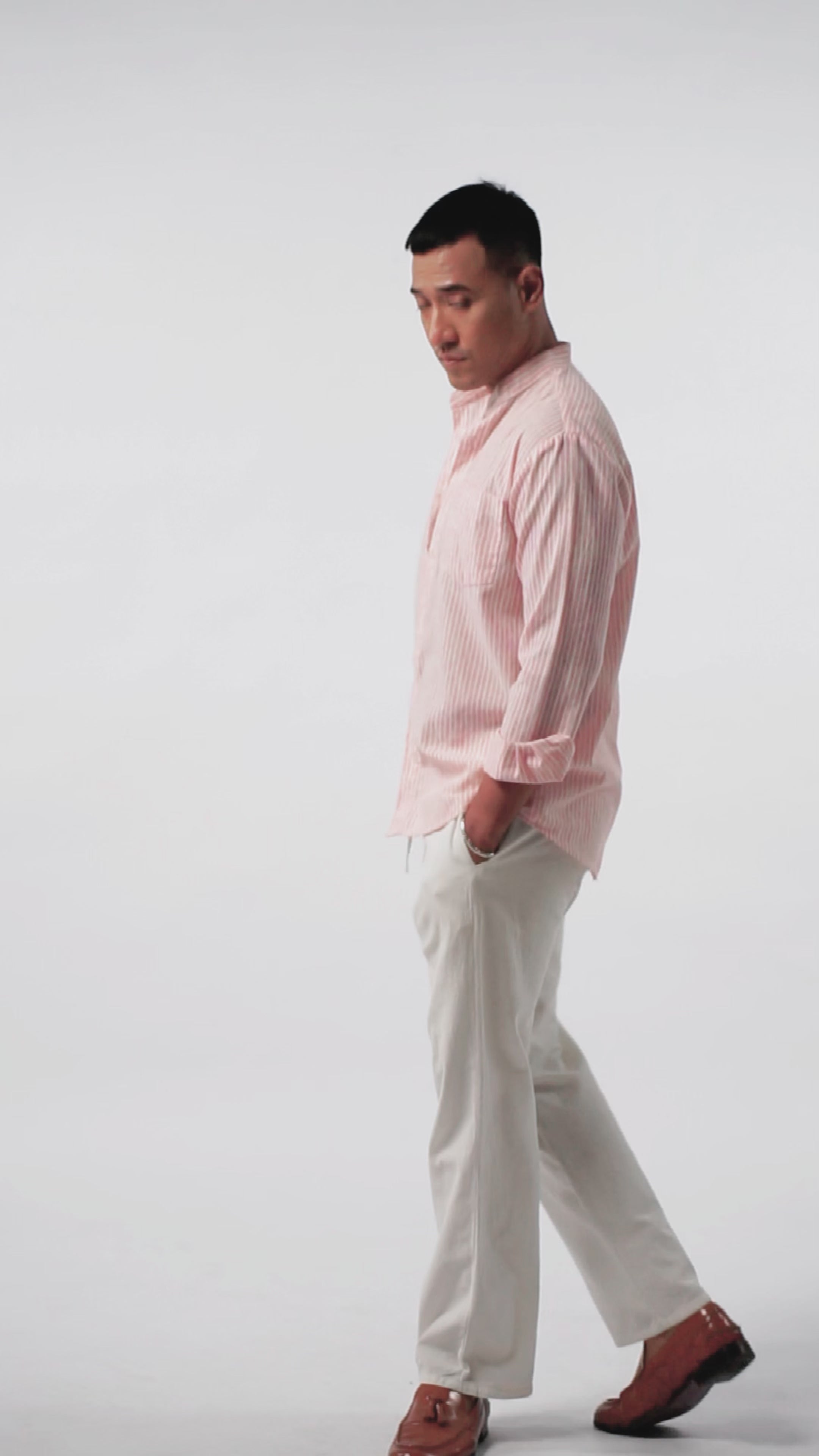 Men's Linen Striped Shirt - Blush Pink Long Sleeve JAVER