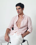 LaBonte - Men's Linen Striped Shirt - Blush Pink Long Sleeve JAVER