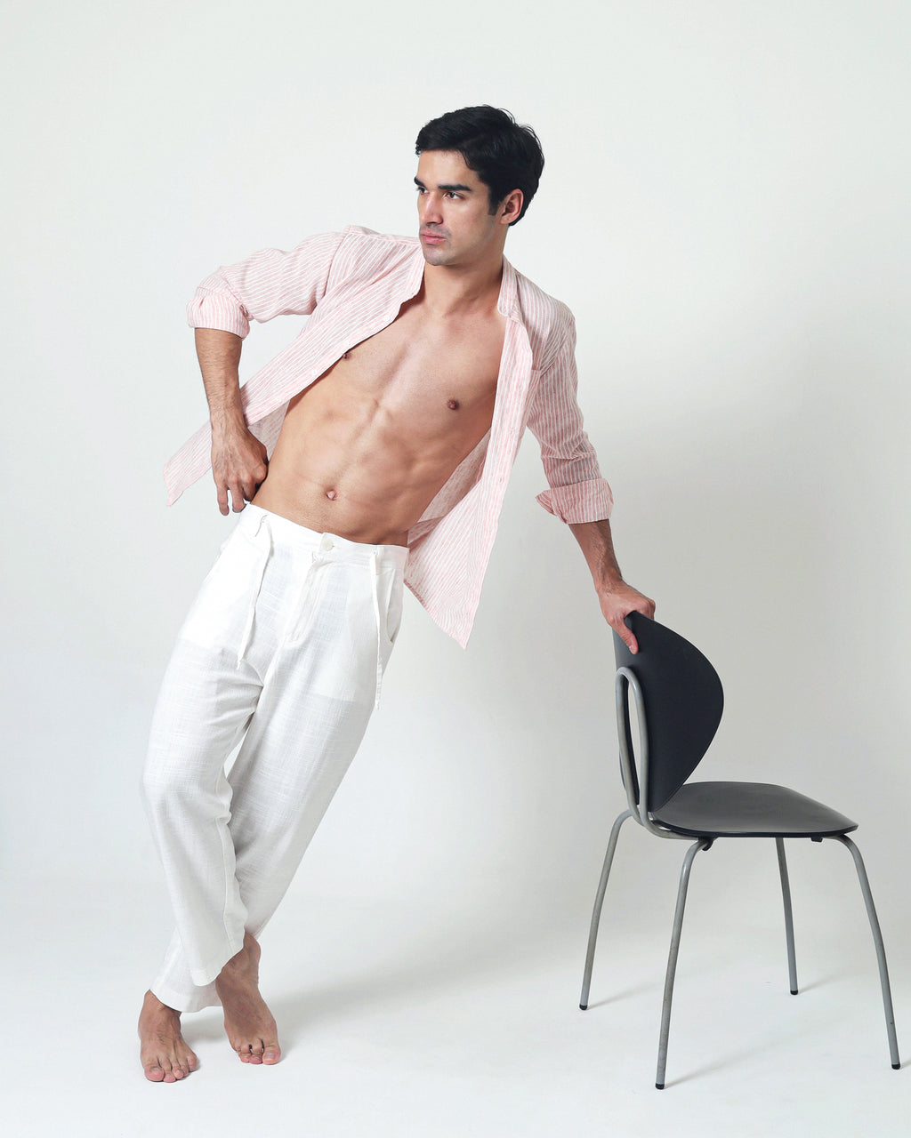LaBonte - Men's Linen Striped Shirt - Blush Pink Long Sleeve JAVER